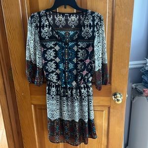 BeBob Boho Cinched Waist Dress, Size M, Multi Color